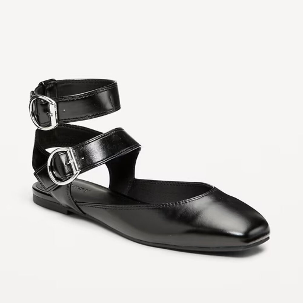 NWT Women's Faux-Leather Double Ankle-Strap Balletcore Flats Size 8.5